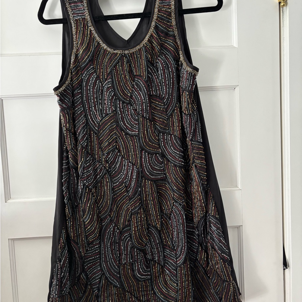 Patterson J. Kincaid Black and Gold Patterned Dress